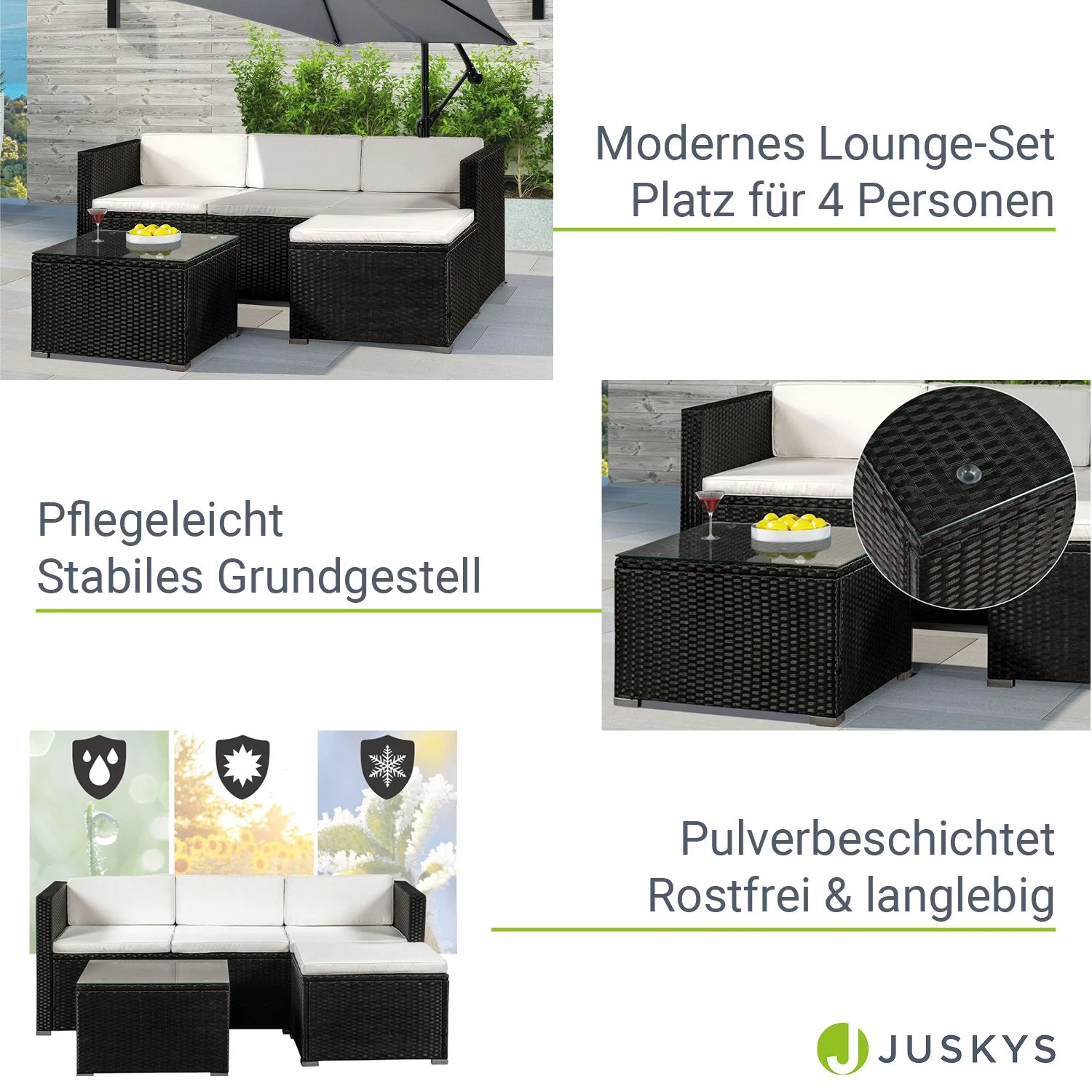 Ensemble de jardin en résine tressée Punta Cana M 2025, noir avec coussins gris