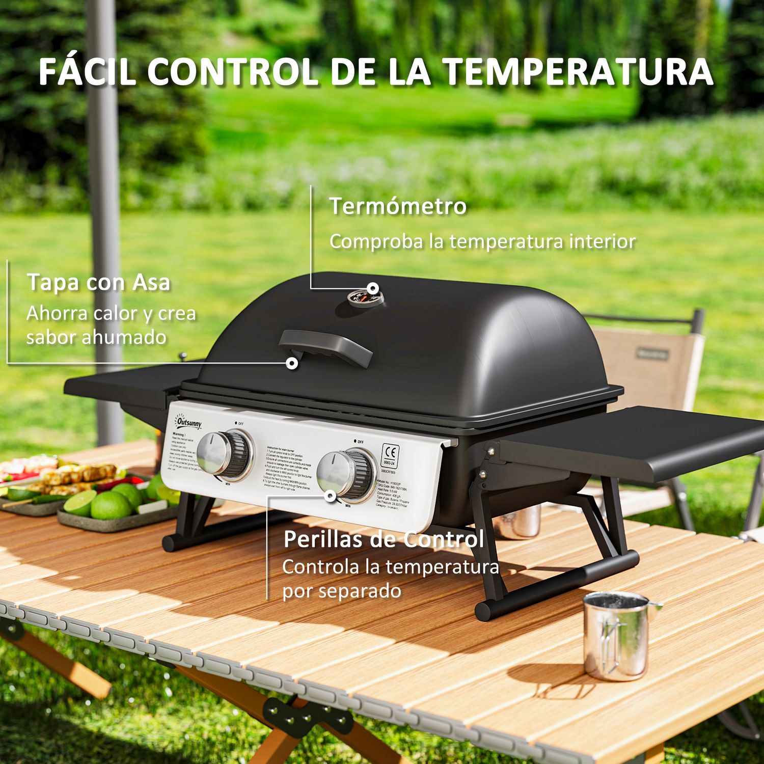Outsunny ABS-Edelstahl-Gasgrill – 101 x 48 x 41 cm, Schwarz