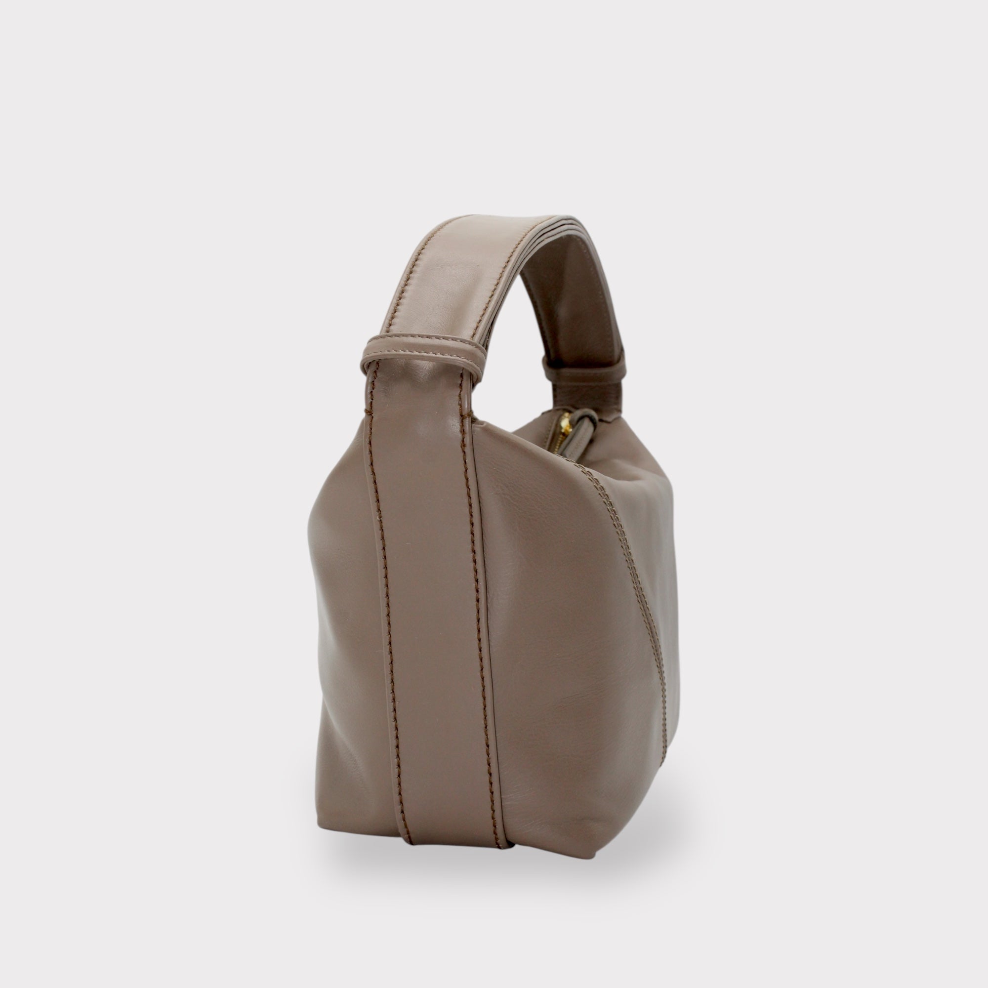 Evy - Genuine Leather Pouch Shoulder Bag - Taupe