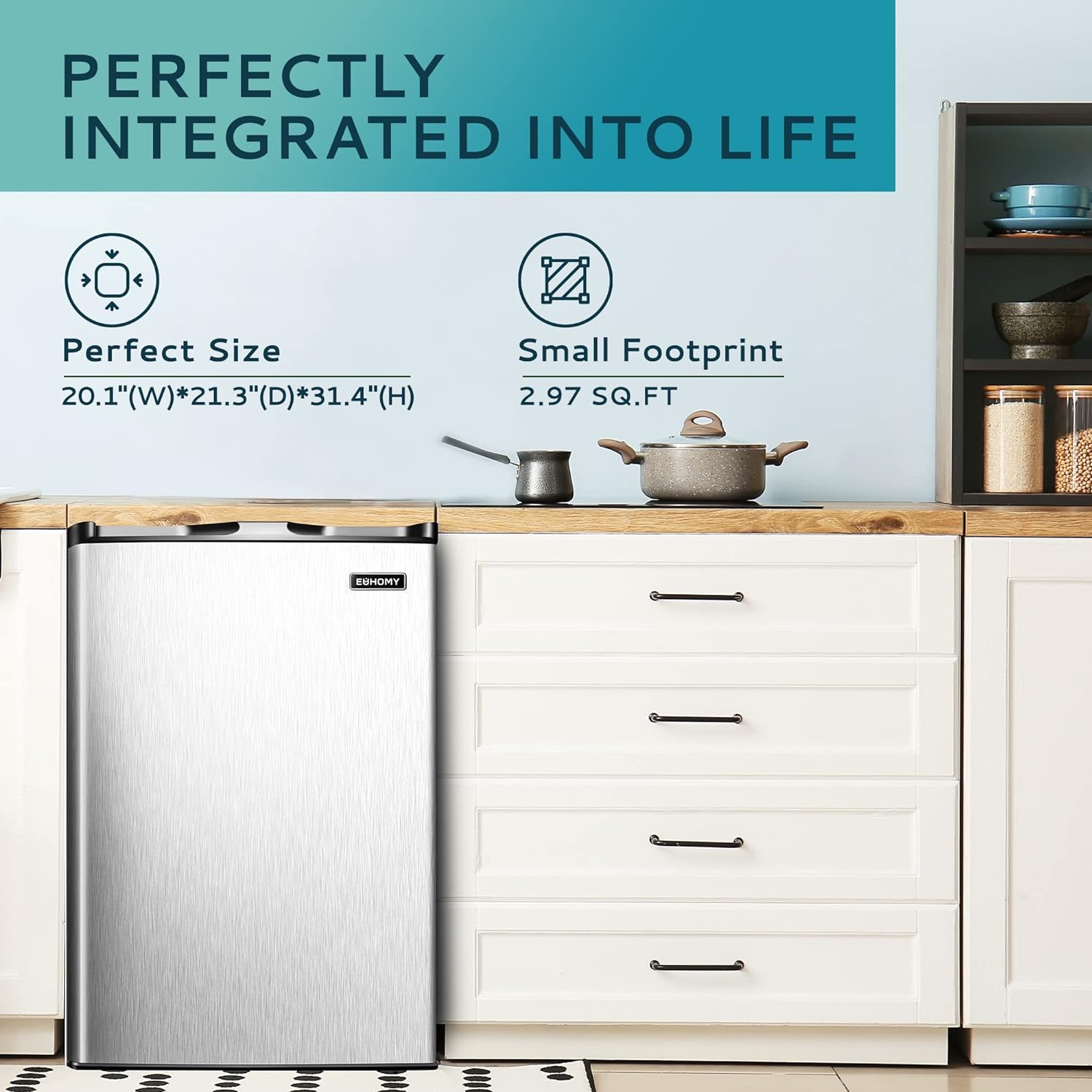 Gefrierschrank 2025, 85 Liter Nutzinhalt. Einzeltür aus Edelstahl, wendbar. Kompakter Gefrierschrank für Zuhause, Studentenwohnheime, Wohnungen und Büros (Silber).