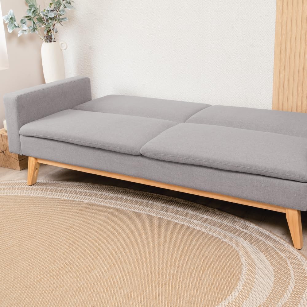 Don Descanso Reine 3-Sitzer-Schlafsofa, Stoffbezug, Click-Clack-Öffnungssystem, Sofa-Maße: 201 x 73 x 79 cm, Bett-Maße: 201 x 99 x 42 cm, inklusive 2 Kissen, Hellgrau