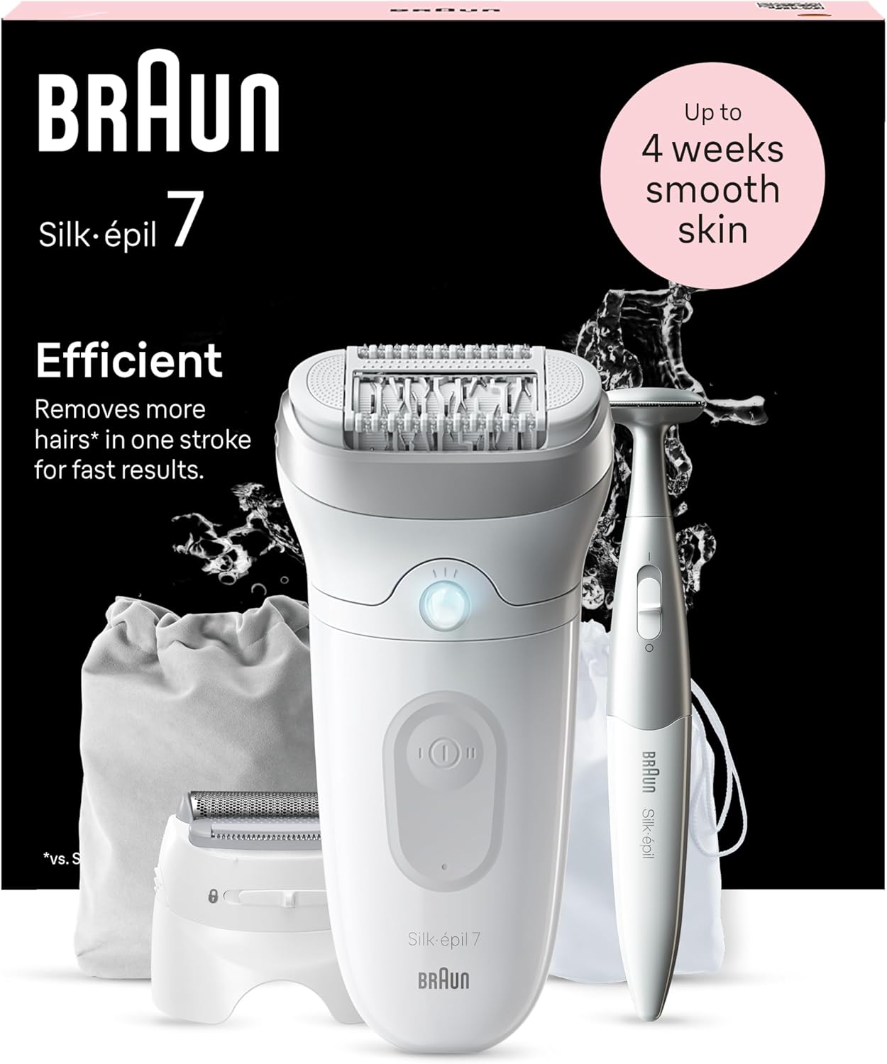 Braun Silk-épil 7, elektrischer Epilierer für einfache Haarentfernung, glatte und langanhaltend glatte Haut, Modell 7-210, Weiß/Flamingo