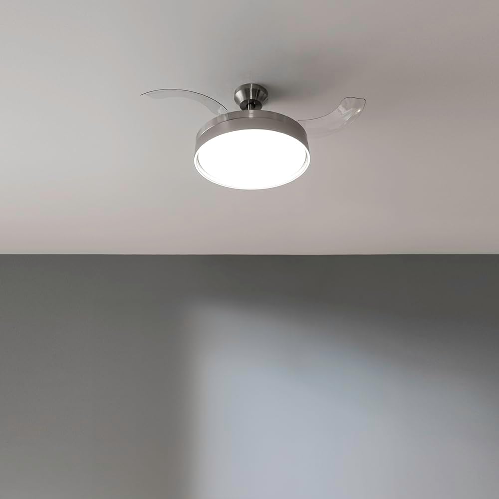 Ventilateur de plafond Cecotec à pales rétractables et lampe invisible EnergySilence Aero 4280 en acier, 40 W, diamètre 42 pouces (106 cm), minuterie, 3 tons lumineux, fonction été-hiver