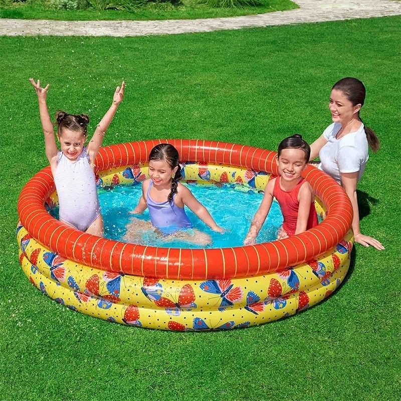 Bestway aufblasbares Kinderplanschbecken mit 3 Schmetterlingsringen, 168 x 38 cm, ab 2 Jahren, Garten 51202