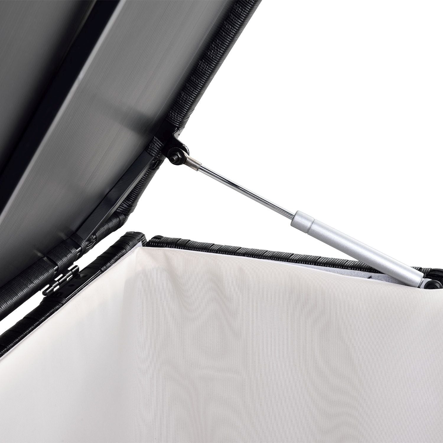 Coffre de rangement de jardin Ikaria 2025 en résine tissée – 950 L avec couvercle et doublure intérieure pour coussins