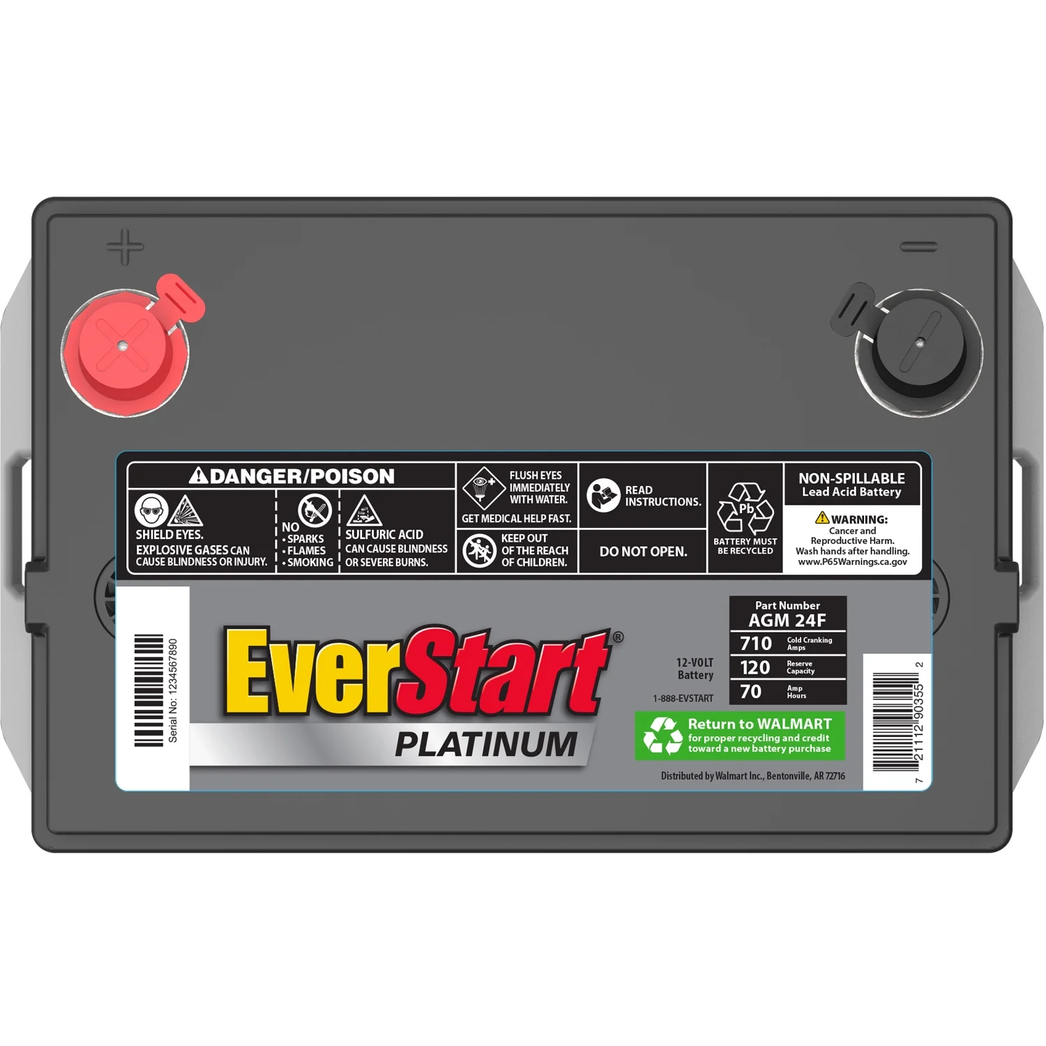 2025 EverStart Platinum AGM bilbatteri. Gruppestørrelse 24F. 12 volt. 750 CCA
