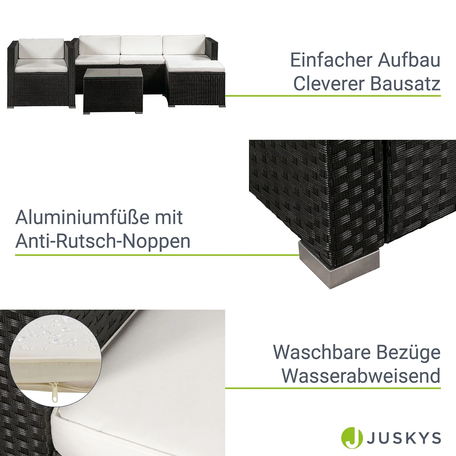 Ensemble de jardin en résine tressée Punta Cana M 2025, noir avec coussins gris