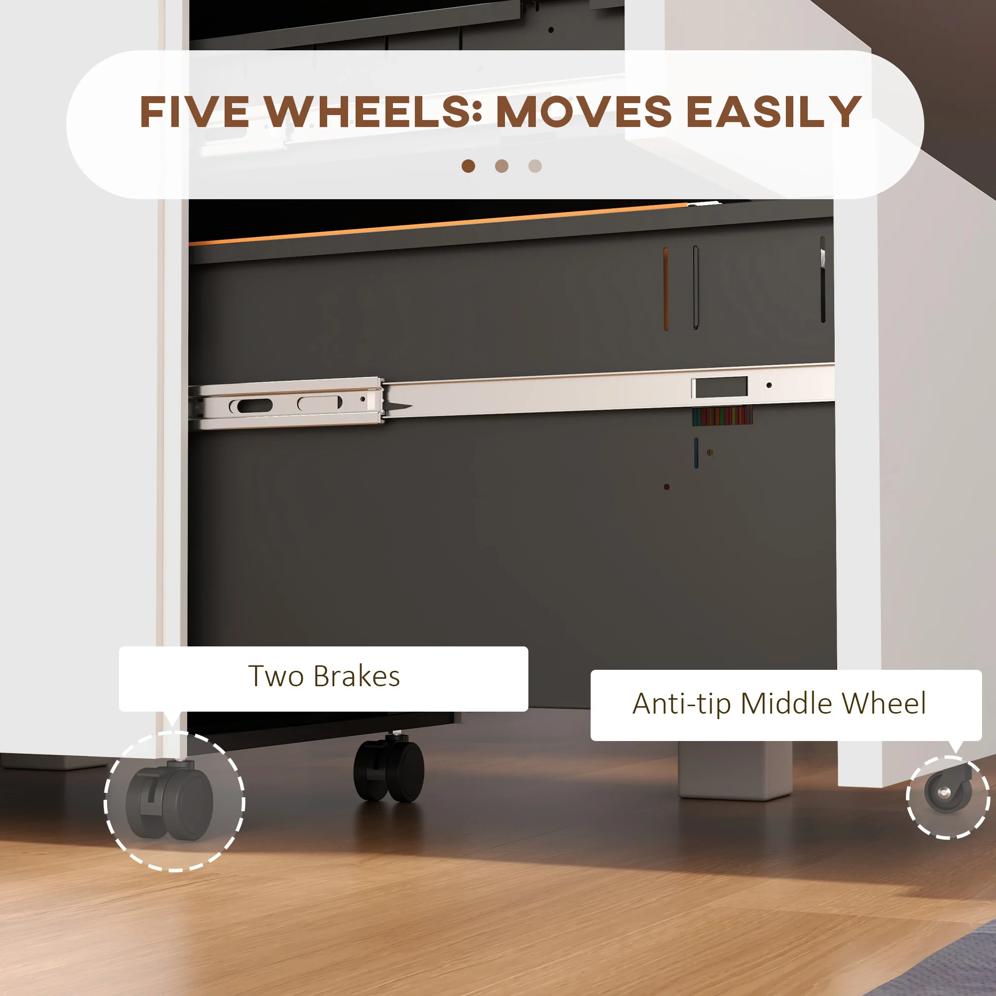 Mobilt arkivskab med 3 skuffer og blyantbakke. Arkivskab i stål med lås. Hvidt