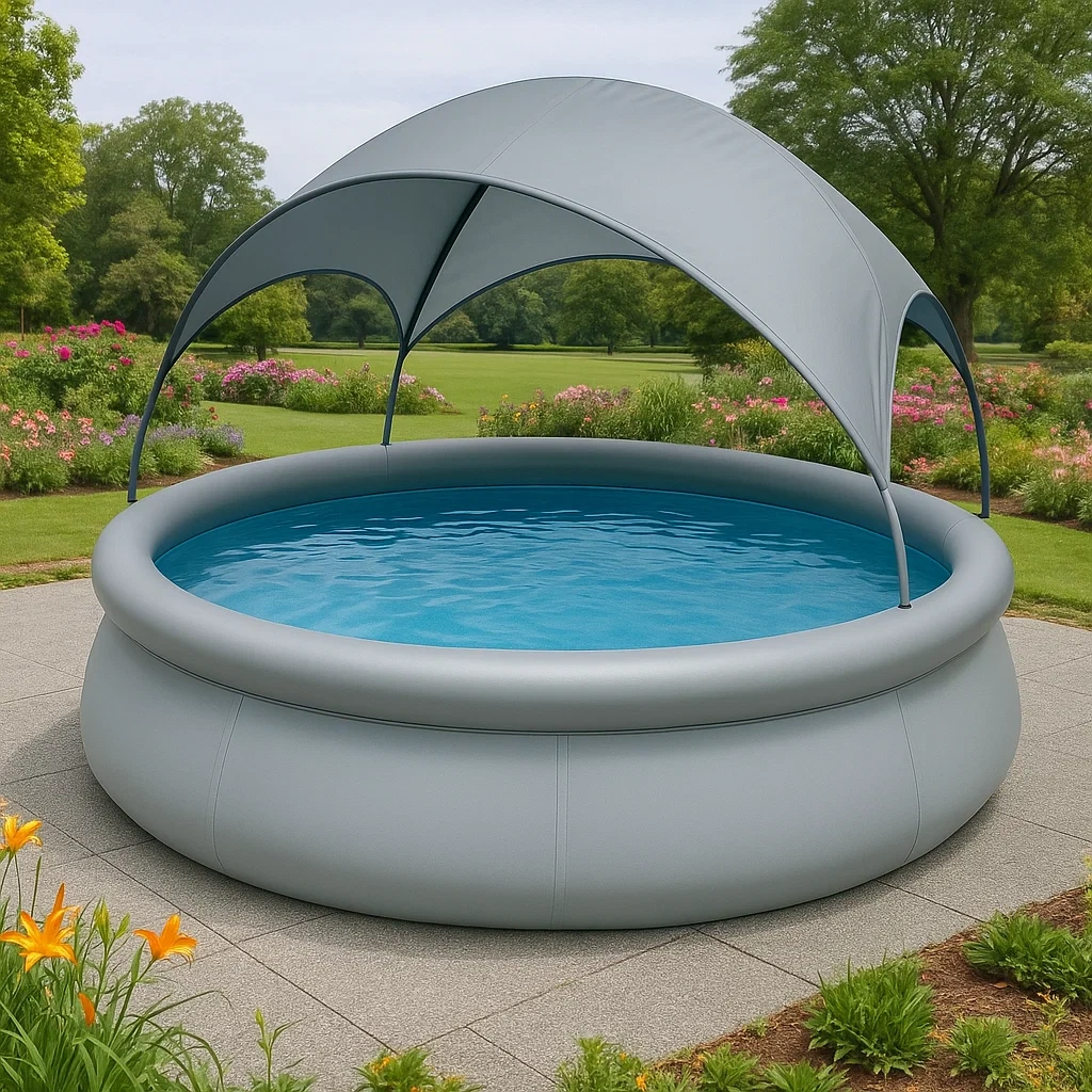 Piscine hors-sol ronde avec pompe de filtration, grise, 305 x 76 cm PFennscM56sY