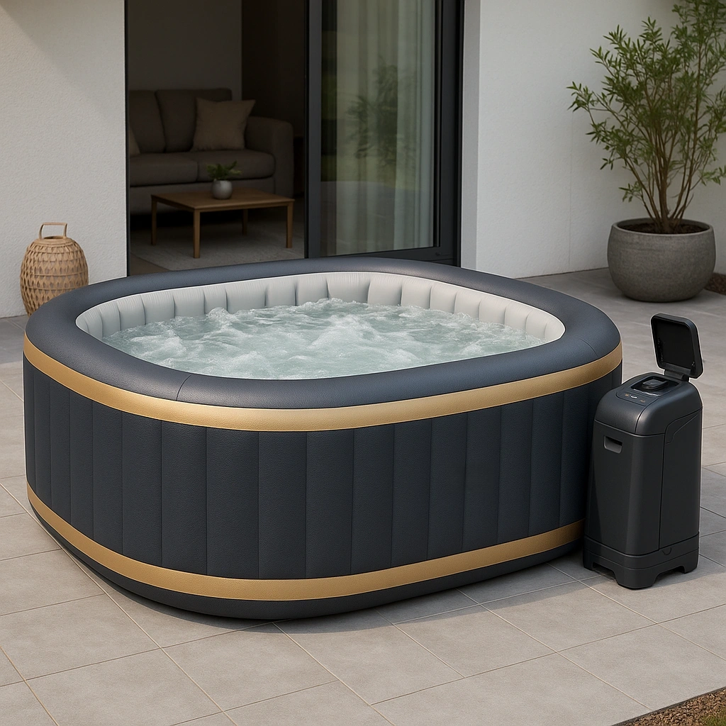 Spa gonflable carré en PVC gris foncé pour jardin, 180 x 180 x 70 cm - VHPMWEr401qh