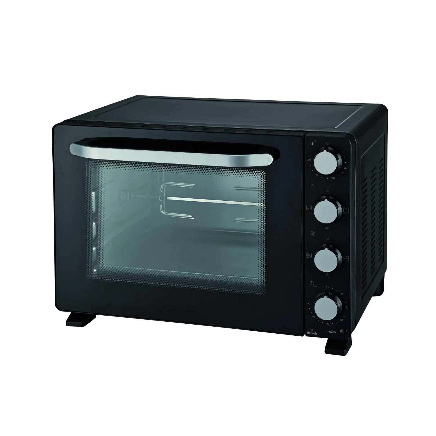 Carrefour Home HTO36-25 Tischbackofen, 1,6 kW, 36 l, Klapptür, 12 Kochfunktionen – Schwarz
