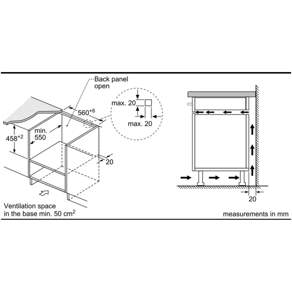 Four à micro-ondes encastrable Bosch Série 4 CMA583MS0B (2025) avec air chaud. 60 x 45 cm. Acier inoxydable.