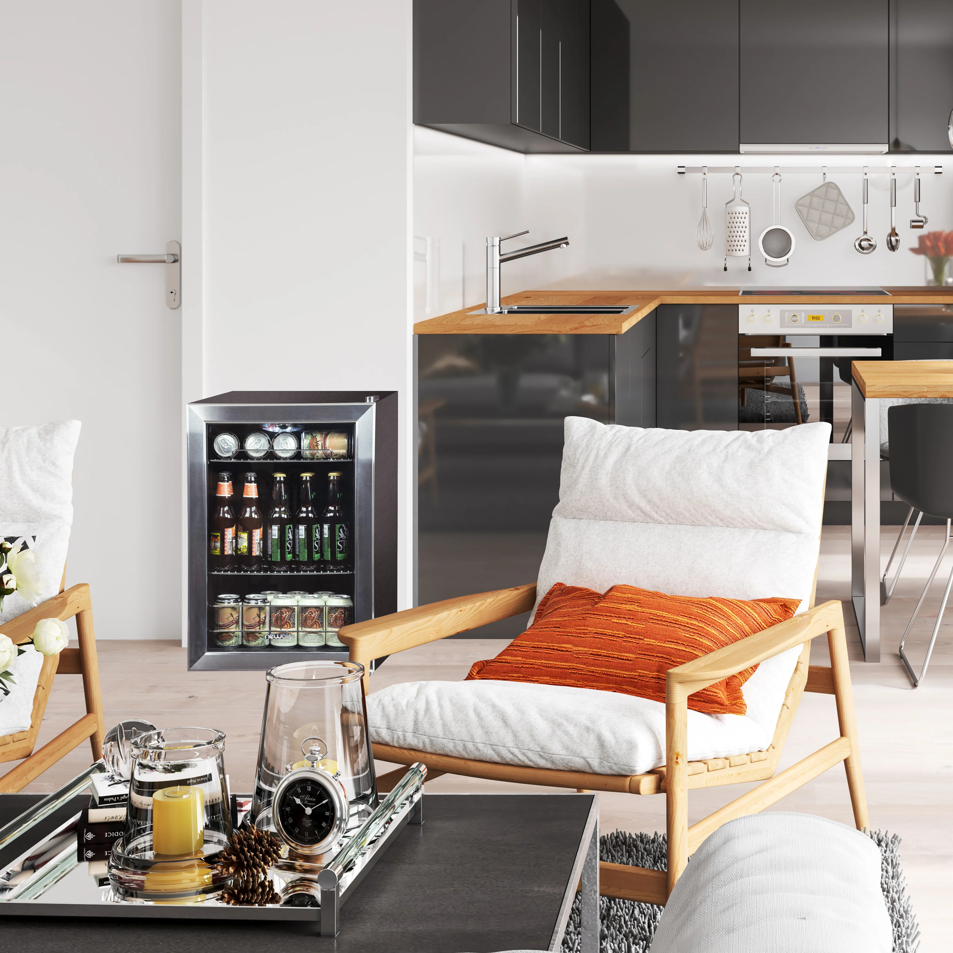 2025 Newair® Freistehender Getränkekühlschrank aus Edelstahl – 90 Dosen – 17