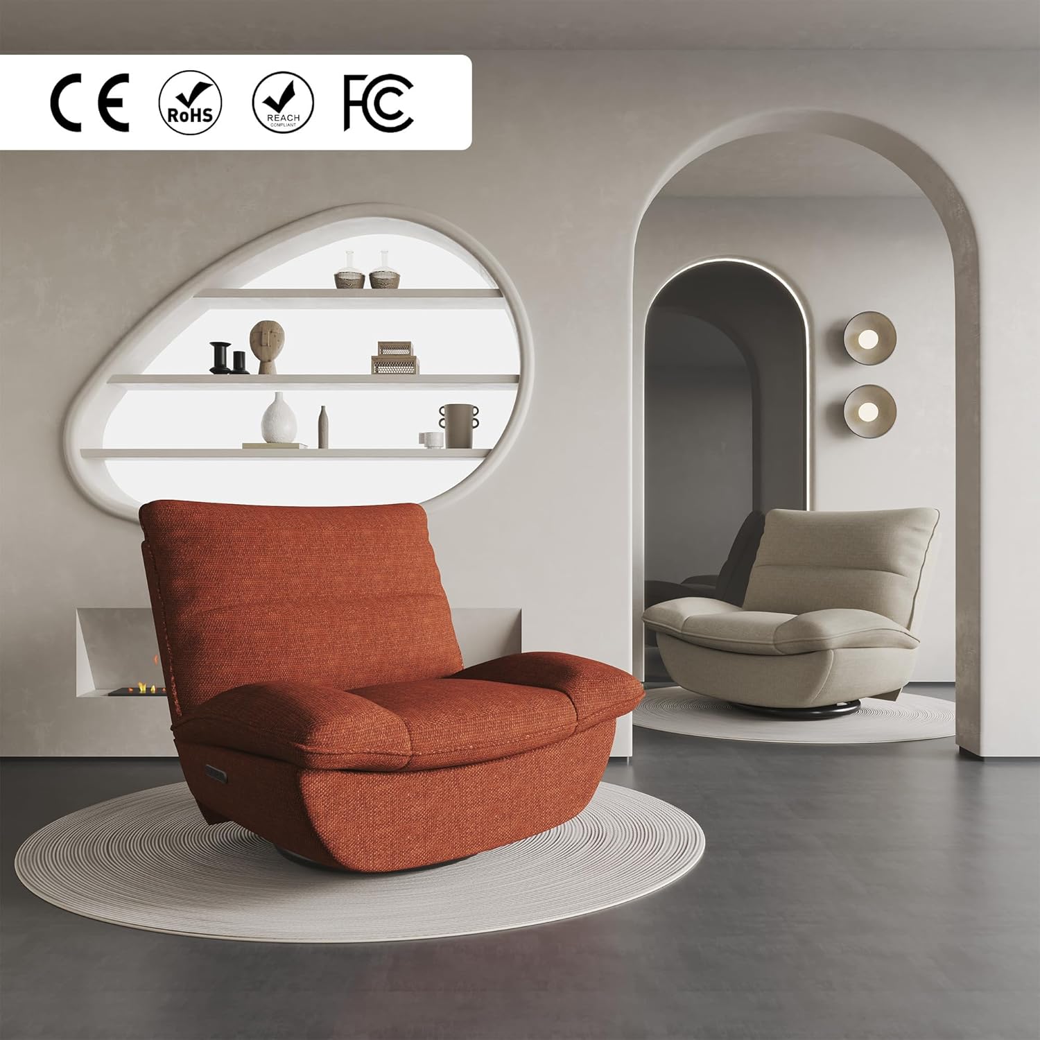 FLEXISPOT XC6 Relaxsessel, Drehsofa mit Wippfunktion, TV-Sessel mit verstellbarer Rückenlehne, Liegesessel für Schlafzimmer, Wohnzimmer und Heimkino (Beige)