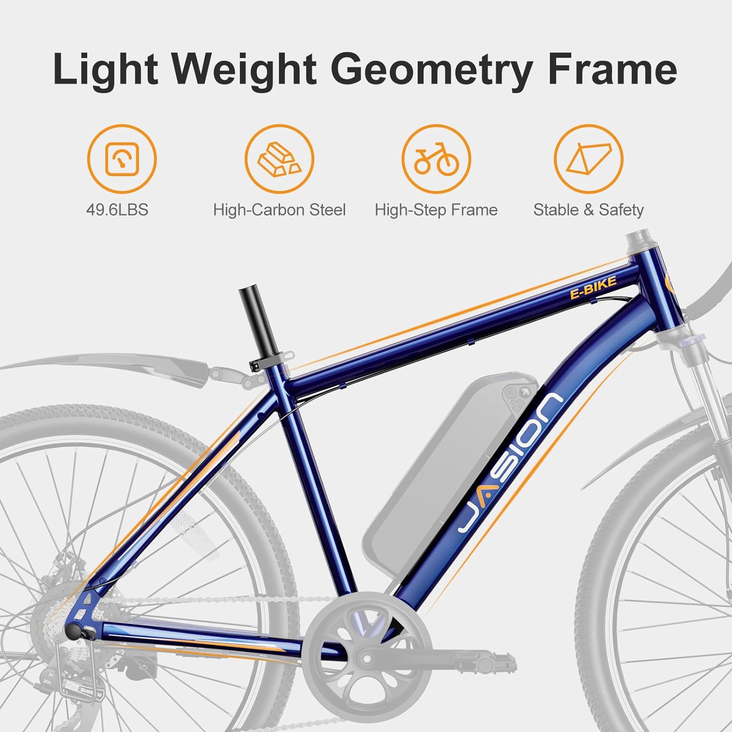 Vélo électrique Jasion EB5 pour adultes avec batterie amovible de 360 ​​Wh, 64 km, 32 km/h, VTT électrique de ville avec moteur de 350 W, 7 vitesses, pneus de 26 pouces et suspension avant.