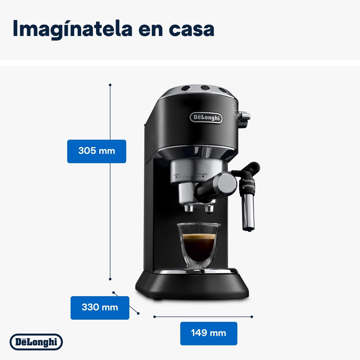 De'Longhi Dedica – Cafetière à pompe en acier inoxydable pour café moulu ou individuel, expresso et cappuccino, réservoir de 1,3 litre, système anti-goutte, modèle EC685.M, couleur métal