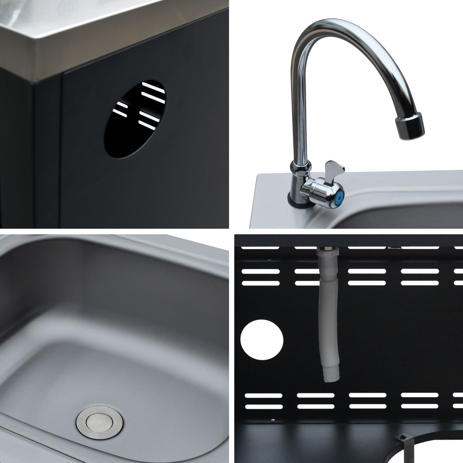 Cuisine extérieure en acier avec évier de 80 cm, noir