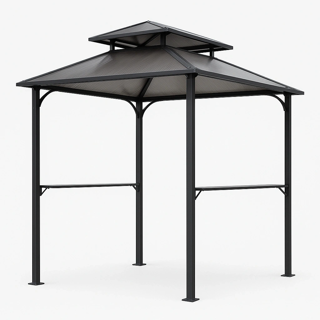 Abri de jardin en métal noir avec toit en pente, pour barbecue, usage extérieur, 300 x 120 x 280 cm - JVSPBrH557iT
