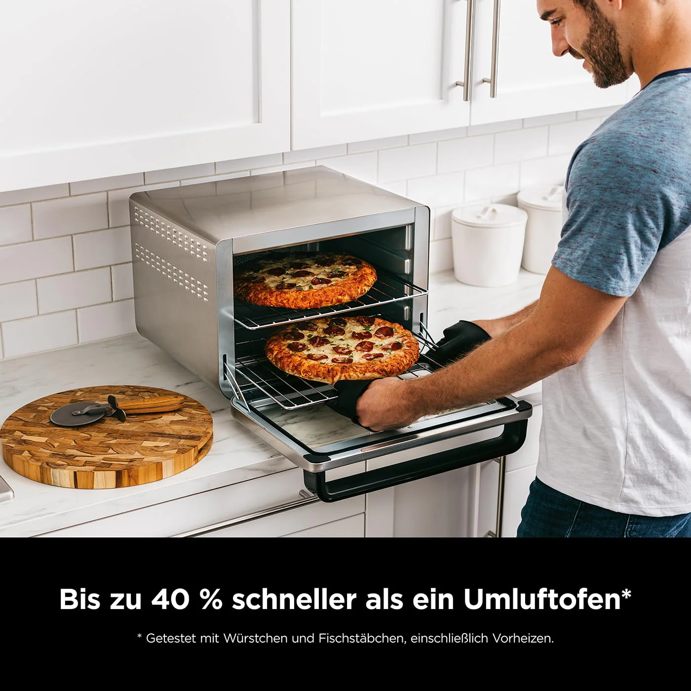 Ninja Foodi 10-in-1 Multifunktionsbackofen (Modelljahr 2025). Tragbarer Mini-Tischbackofen. Vielseitiger Backofen mit 10 Kochfunktionen: Heißluftfrittieren, Braten, Grillen, Backen und mehr. Silber/Schwarz DT200EU