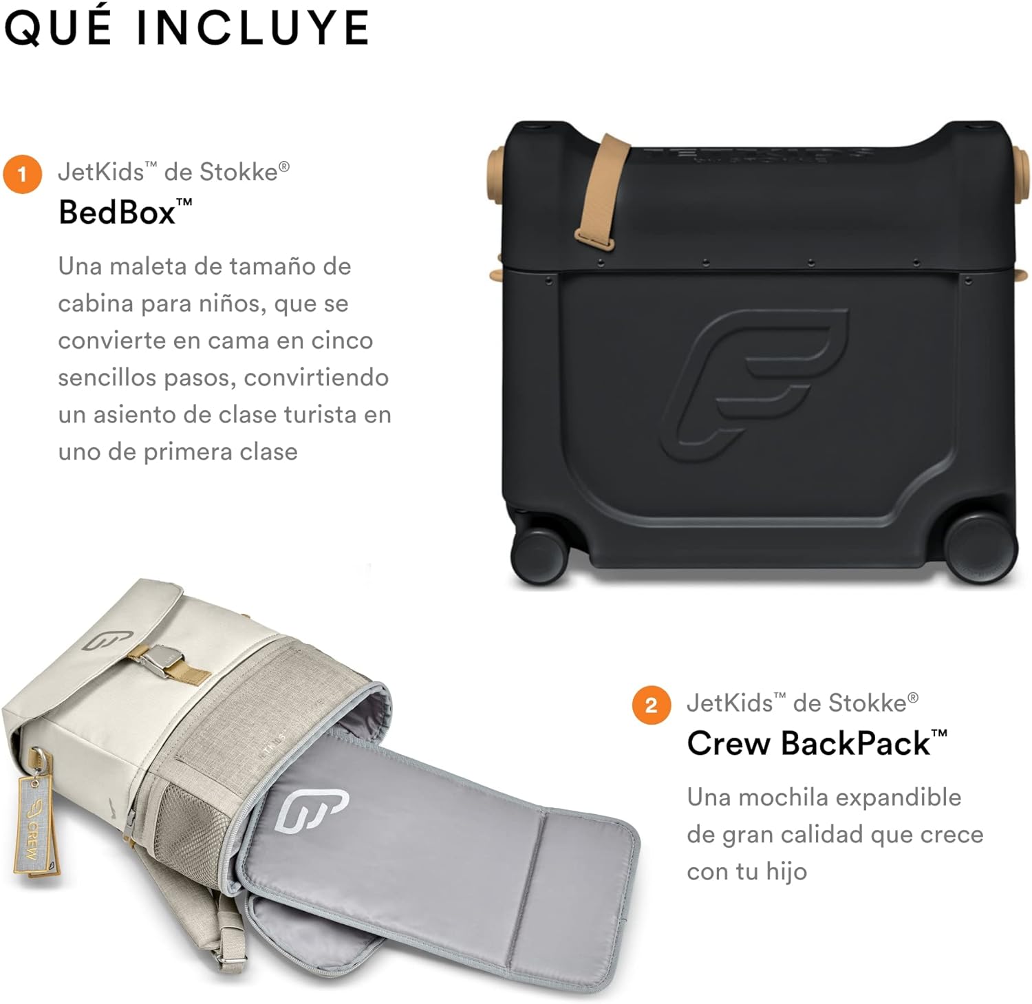 JetKids by Stokke Reise-Set – Enthält einen Kinderkoffer zum Draufsitzen mit Flugbett + Crew-Rucksack – Ideal für Kinder von 3 bis 7 Jahren