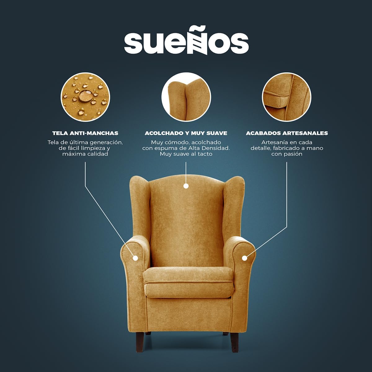 SUENOSZZZ-REST SPECIALISTS SUENOS ZZZ - Irene Sessel, Ohrensessel mit Stillfunktion, bezogen mit fleckenabweisendem braunem Stoff, Sessel für Schlafzimmer, Wohnzimmer oder Babyzimmer