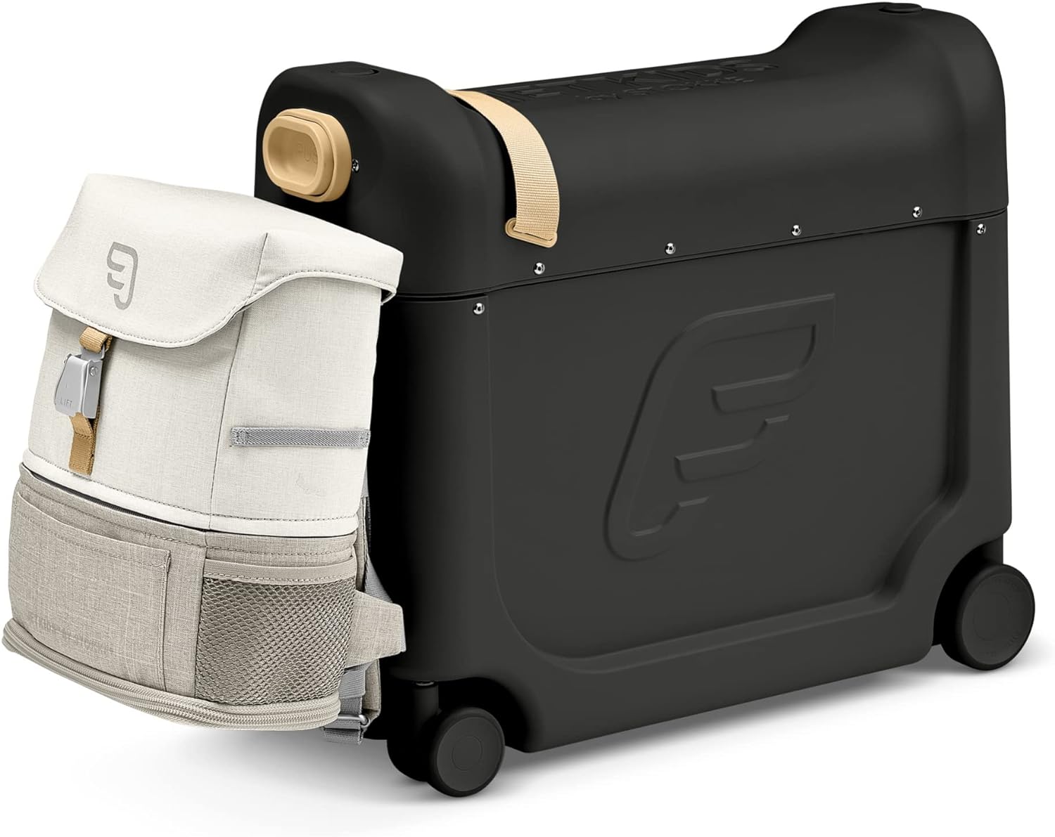 JetKids by Stokke Reise-Set – Enthält einen Kinderkoffer zum Draufsitzen mit Flugbett + Crew-Rucksack – Ideal für Kinder von 3 bis 7 Jahren