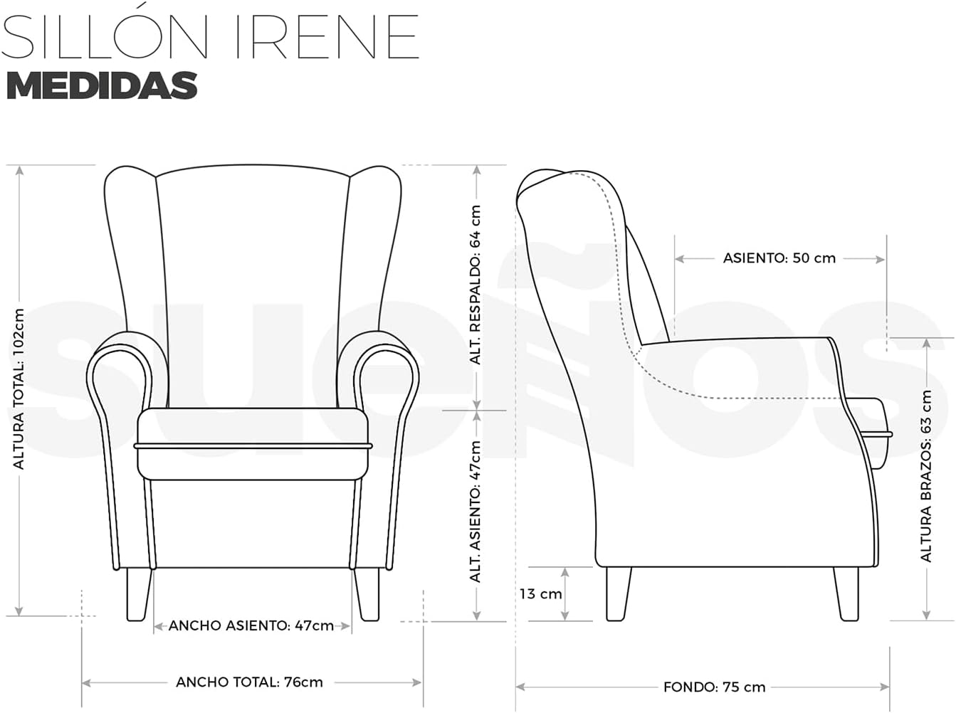 SUENOSZZZ-REST SPECIALISTS SUENOS ZZZ - Irene Sessel, Ohrensessel mit Stillfunktion, bezogen mit fleckenabweisendem braunem Stoff, Sessel für Schlafzimmer, Wohnzimmer oder Babyzimmer