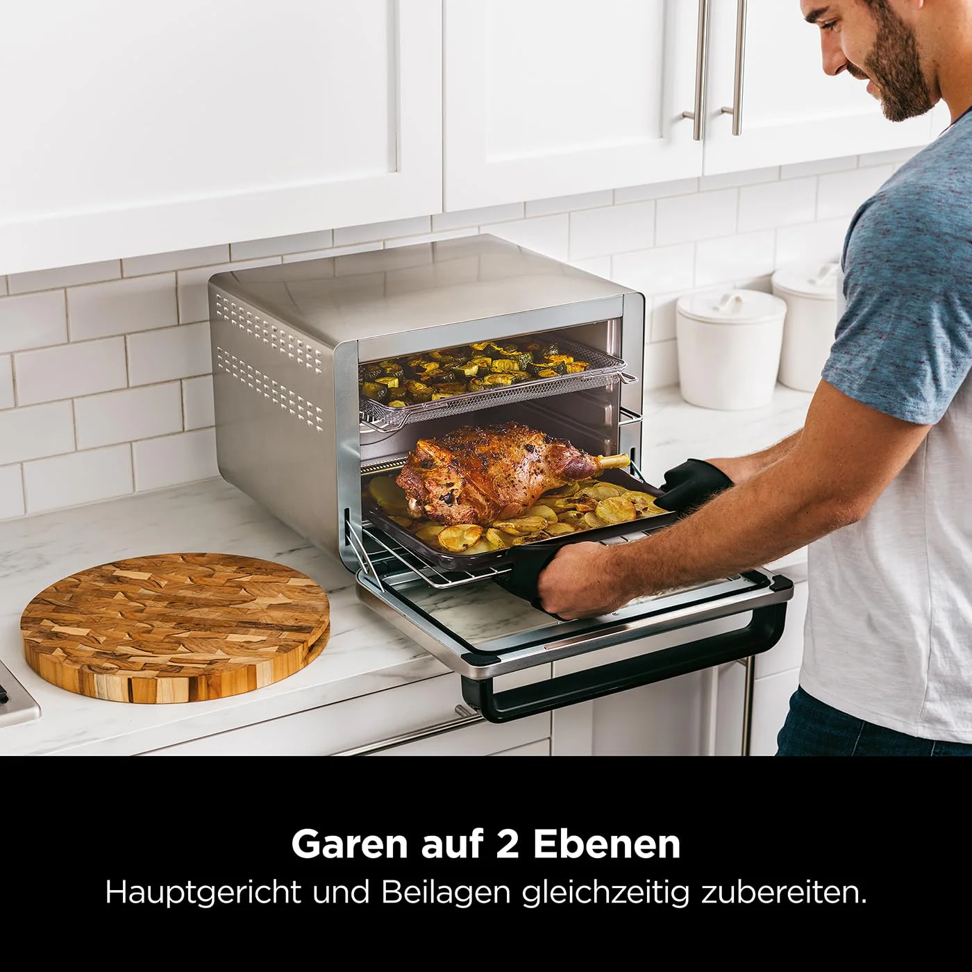 Ninja Foodi 10-in-1 Multifunktionsbackofen (Modelljahr 2025). Tragbarer Mini-Tischbackofen. Vielseitiger Backofen mit 10 Kochfunktionen: Heißluftfrittieren, Braten, Grillen, Backen und mehr. Silber/Schwarz DT200EU
