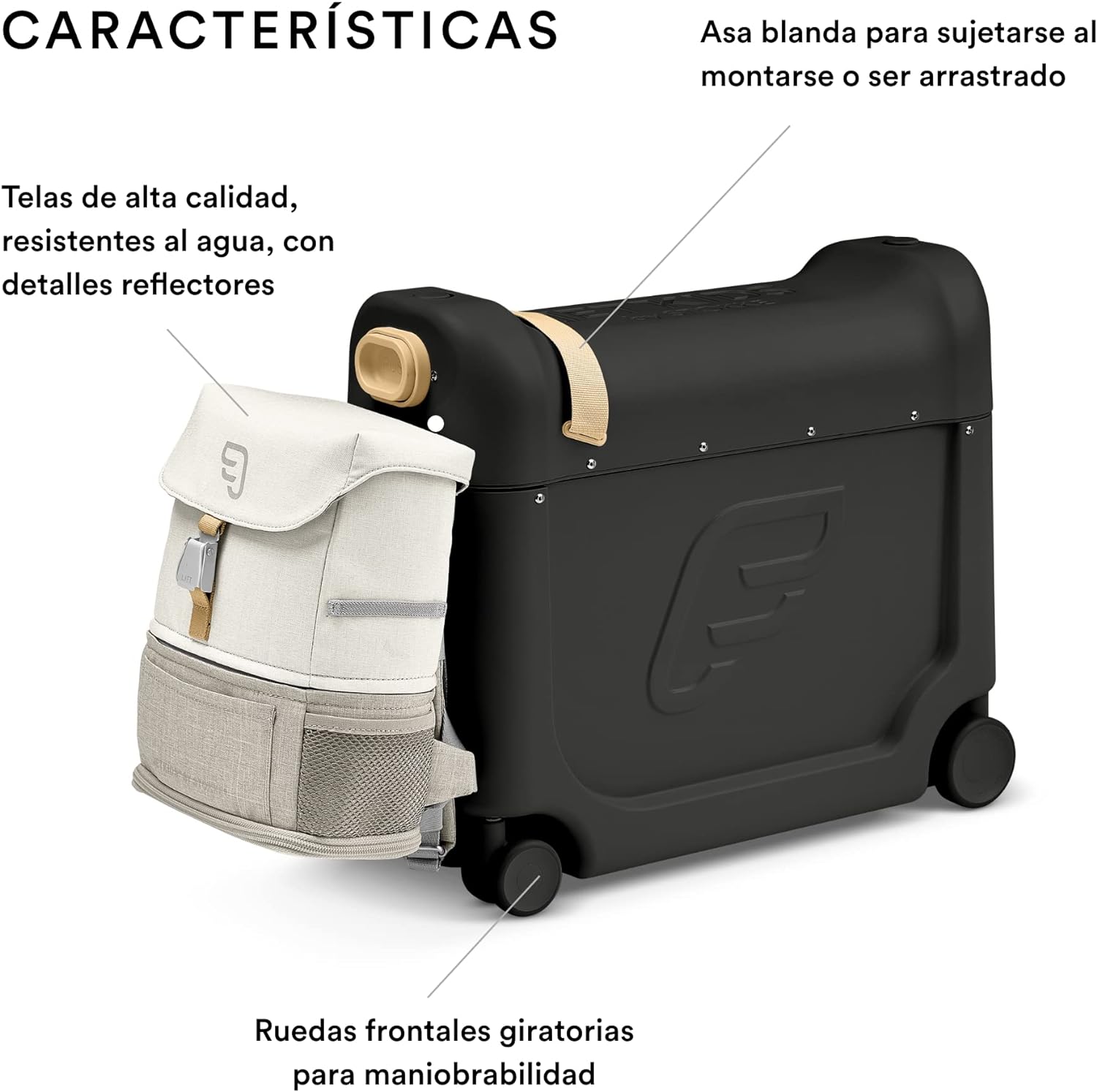 JetKids by Stokke Reise-Set – Enthält einen Kinderkoffer zum Draufsitzen mit Flugbett + Crew-Rucksack – Ideal für Kinder von 3 bis 7 Jahren