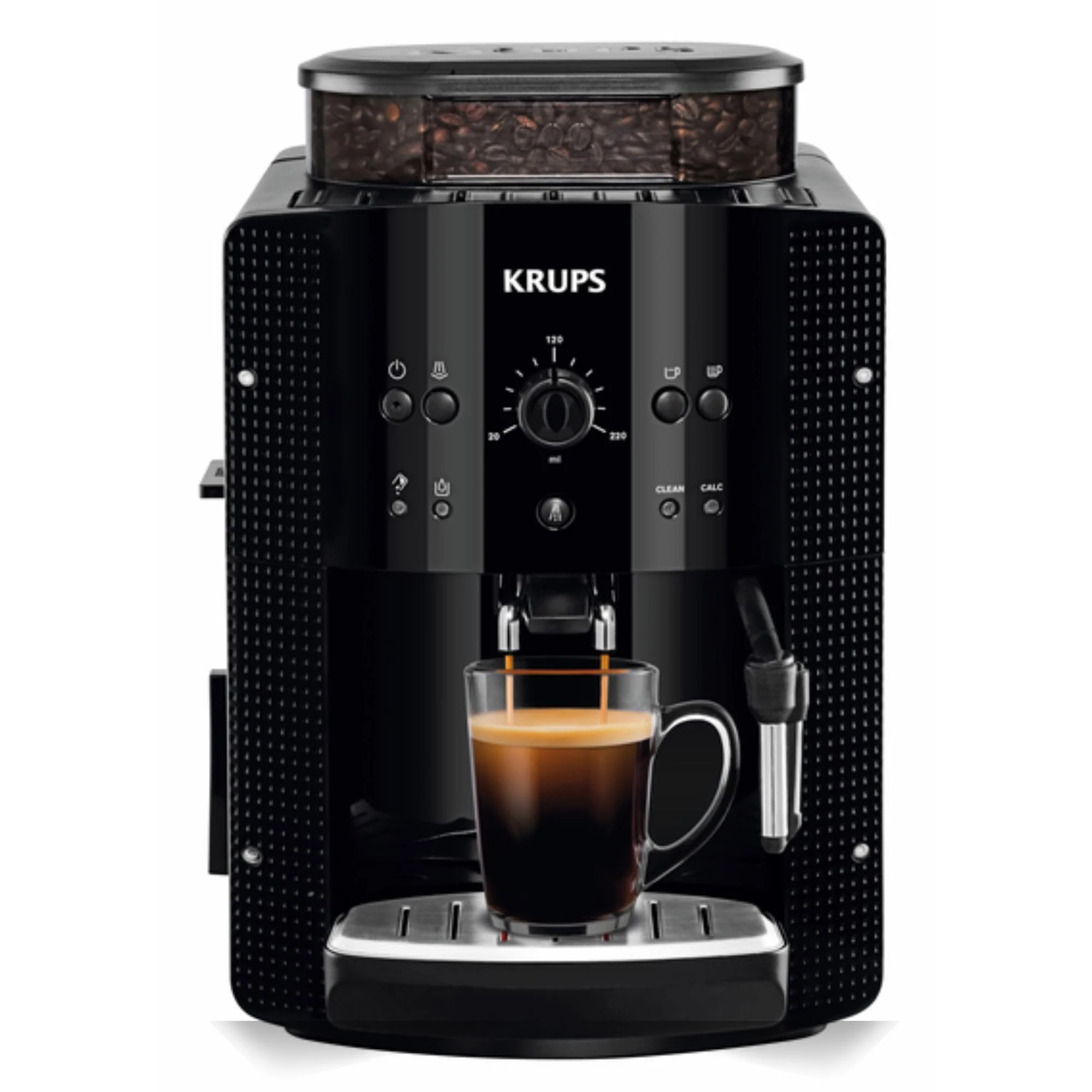 Krups Essential 2025 - Máquina de Café Superautomática. Pressão de 15 bar. Moedor cônico de metal. Com quantidade e intensidade de café selecionáveis. 1,7 L. 1 xícara. Aço inoxidável. Visor LCD + compartimento para leite.