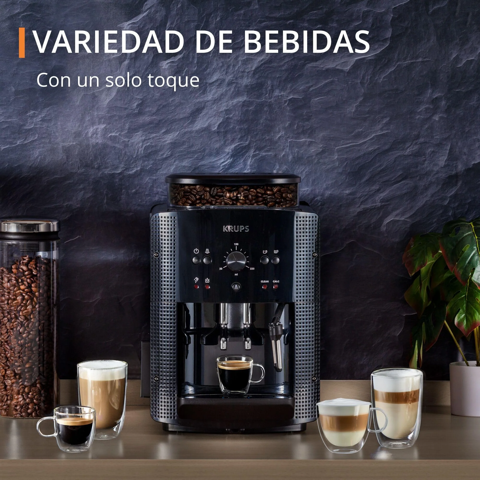Krups Essential 2025 - Máquina de Café Superautomática. Pressão de 15 bar. Moedor cônico de metal. Com quantidade e intensidade de café selecionáveis. 1,7 L. 1 xícara. Aço inoxidável. Visor LCD + compartimento para leite.