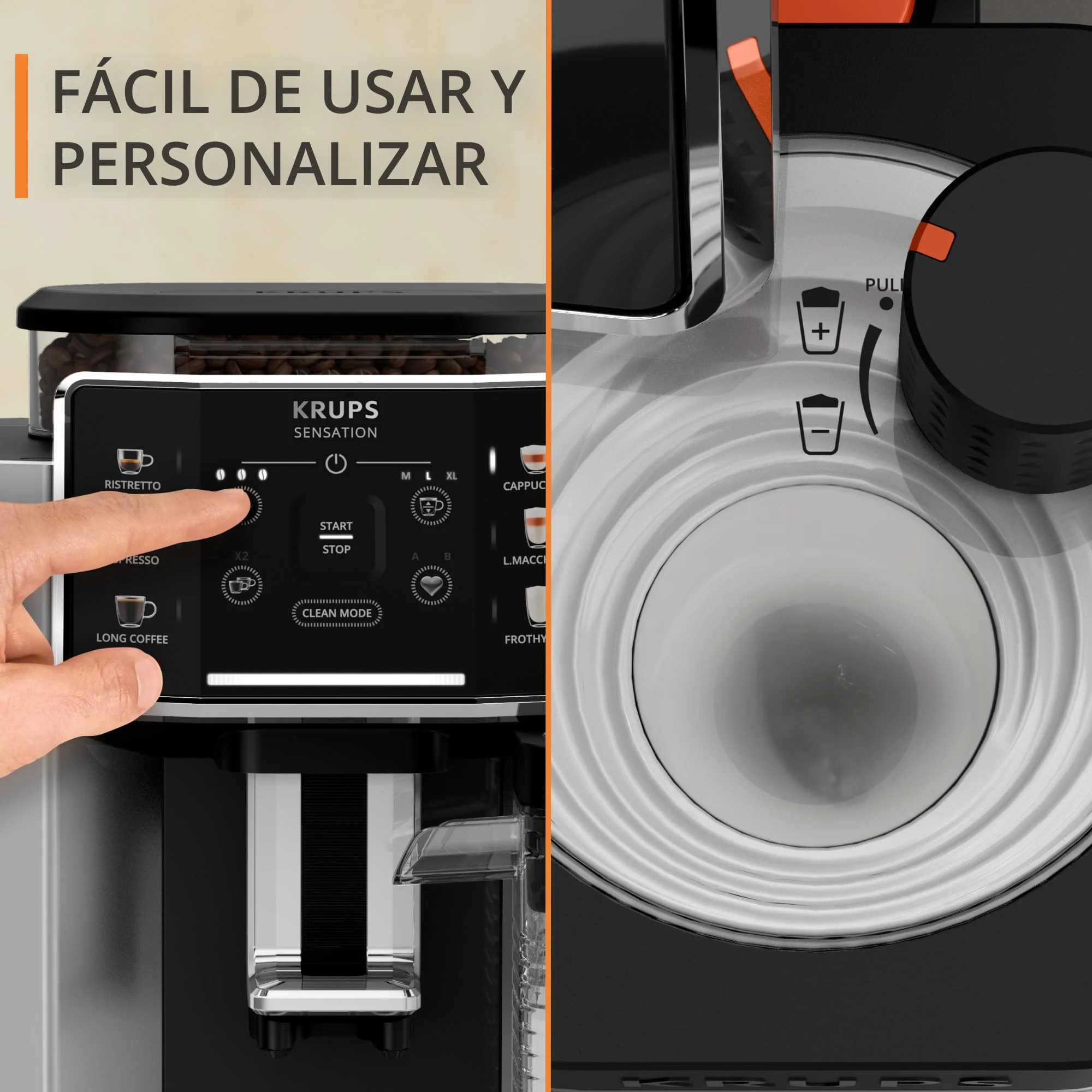 Krups Essential 2025 - Máquina de Café Superautomática. Pressão de 15 bar. Moedor cônico de metal. Com quantidade e intensidade de café selecionáveis. 1,7 L. 1 xícara. Aço inoxidável. Visor LCD + compartimento para leite.
